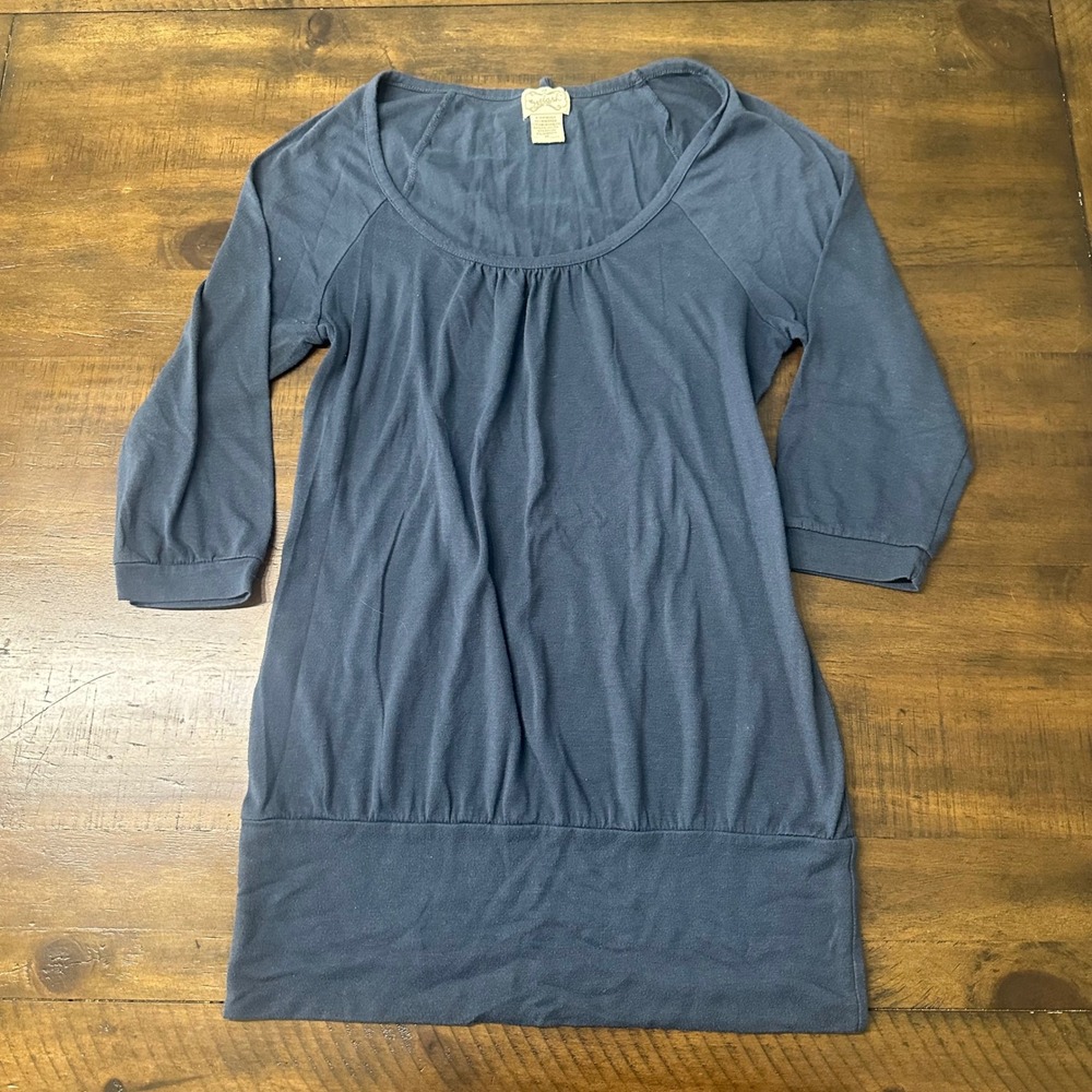 Eyelash Couture Womens Navy Blue 3/4 Sleeve Banded Hem Tunic‎ Top Size M Y2K